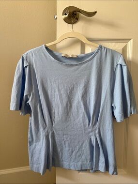 LOFT Light Blue Short Sleeve Pleated Tee